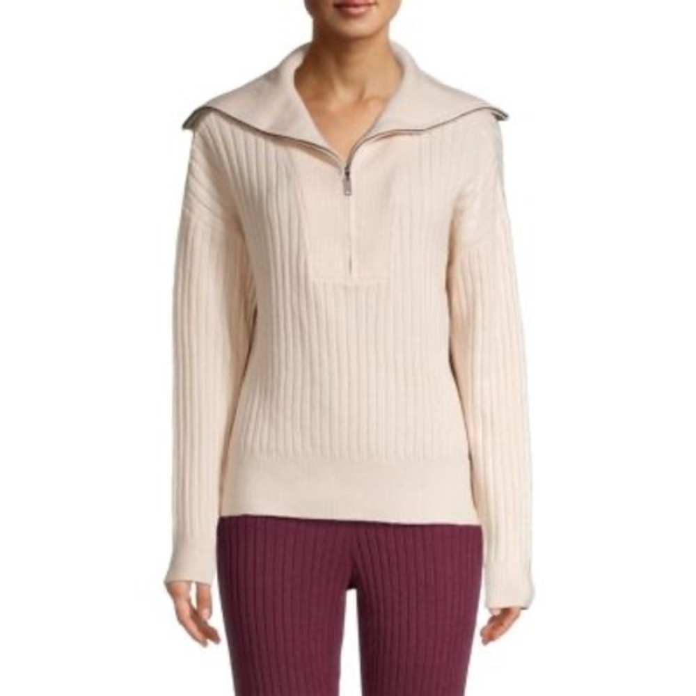 525 America Cream Ribbed Quarter Zip Sweater Size S | EUC